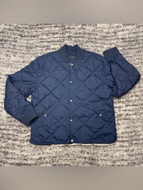 Lucky Brand Mens Large Navy Quilted Bomber Jacket Snap Zip Insulated Coat